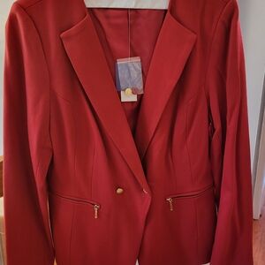 Vivienne Tam Red Blazer Fitted Silhouette and Lapel Collar Size 12